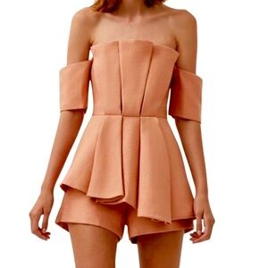 C/MEO Collective Need Nobody Off the Shoulder Short Sleeve Structured Romper